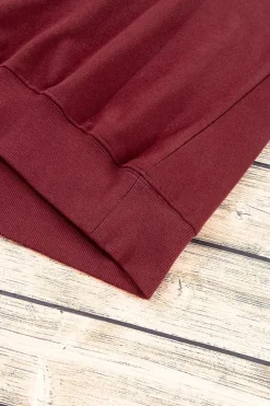 Hot Dear-Lover Plain Drop Shoulder Crewneck Pullover Sweatshirt Burgundy