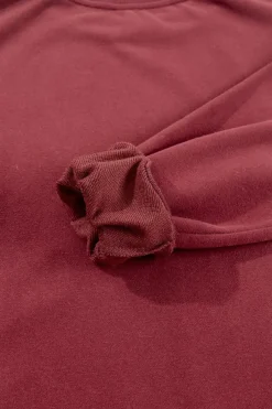 Hot Dear-Lover Plain Drop Shoulder Crewneck Pullover Sweatshirt Burgundy