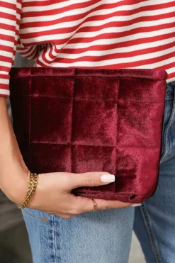 Sale Dear-Lover Quilted Velour Zipper Cosmetic Organize Pouch Burgundy