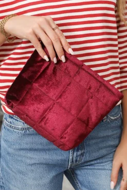 Sale Dear-Lover Quilted Velour Zipper Cosmetic Organize Pouch Burgundy
