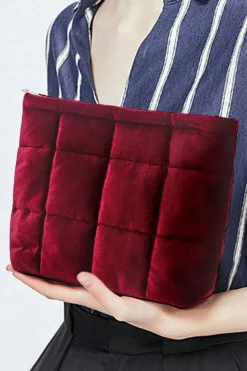 Sale Dear-Lover Quilted Velour Zipper Cosmetic Organize Pouch Burgundy