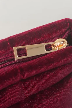 Sale Dear-Lover Quilted Velour Zipper Cosmetic Organize Pouch Burgundy