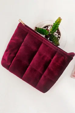 Sale Dear-Lover Quilted Velour Zipper Cosmetic Organize Pouch Burgundy