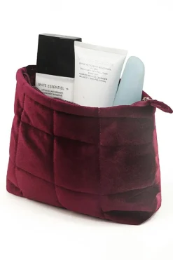 Sale Dear-Lover Quilted Velour Zipper Cosmetic Organize Pouch Burgundy