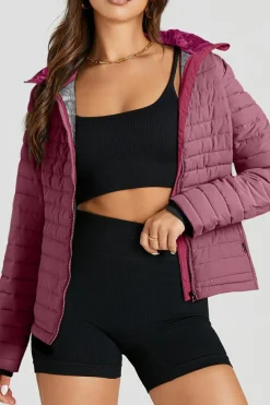 Hot Dear-Lover Solid Color Quilted Zip-up Puffer Jacket Burgundy