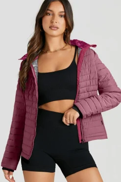 Hot Dear-Lover Solid Color Quilted Zip-up Puffer Jacket Burgundy