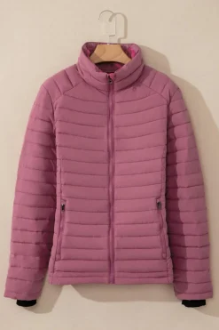 Hot Dear-Lover Solid Color Quilted Zip-up Puffer Jacket Burgundy