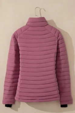 Hot Dear-Lover Solid Color Quilted Zip-up Puffer Jacket Burgundy