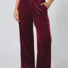 Clearance Dear-Lover Solid Drawstring Waist Wide Leg Pants Burgundy