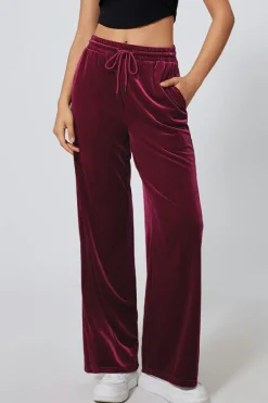 Clearance Dear-Lover Solid Drawstring Waist Wide Leg Pants Burgundy