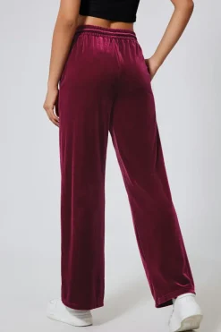 Clearance Dear-Lover Solid Drawstring Waist Wide Leg Pants Burgundy