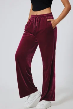 Clearance Dear-Lover Solid Drawstring Waist Wide Leg Pants Burgundy