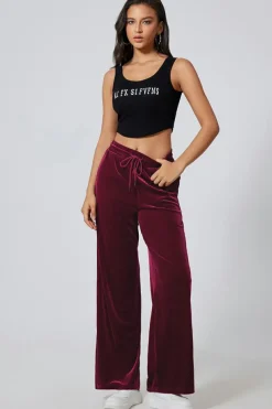 Clearance Dear-Lover Solid Drawstring Waist Wide Leg Pants Burgundy