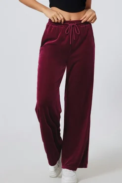 Clearance Dear-Lover Solid Drawstring Waist Wide Leg Pants Burgundy