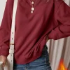 Clearance Dear-Lover Solid Fleece Lined Drop Shoulder Terry Sweatshirt Burgundy