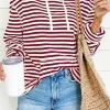 Best Dear-Lover Stripe Kangaroo Pocket Drawstring Hoodie Burgundy