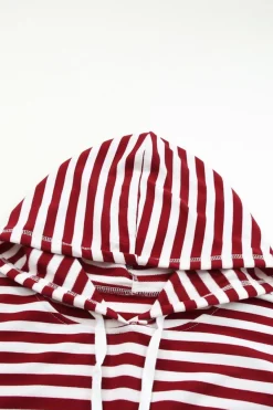 Best Dear-Lover Stripe Kangaroo Pocket Drawstring Hoodie Burgundy