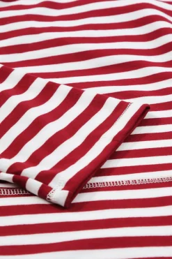 Best Dear-Lover Stripe Kangaroo Pocket Drawstring Hoodie Burgundy