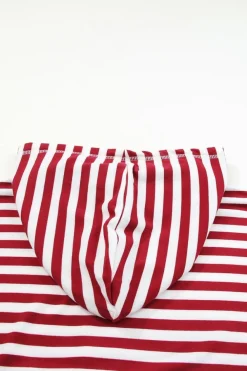 Best Dear-Lover Stripe Kangaroo Pocket Drawstring Hoodie Burgundy