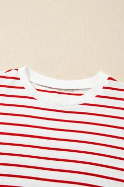 Online Dear-Lover Striped Long Sleeve Round Neck Loose Top Burgundy