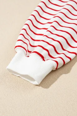 Online Dear-Lover Striped Long Sleeve Round Neck Loose Top Burgundy