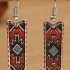 New Dear-Lover Western Aztec Pattern Alloy Dangle Earrings Burgundy