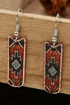 New Dear-Lover Western Aztec Pattern Alloy Dangle Earrings Burgundy