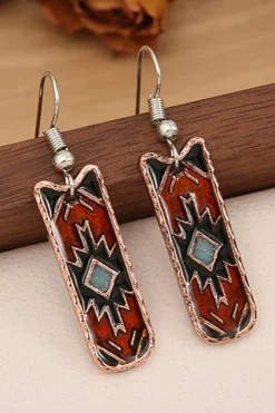 New Dear-Lover Western Aztec Pattern Alloy Dangle Earrings Burgundy