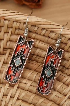New Dear-Lover Western Aztec Pattern Alloy Dangle Earrings Burgundy