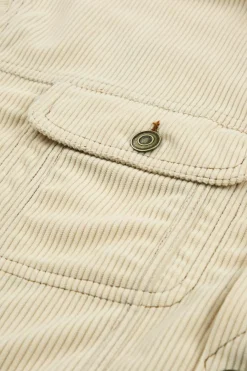 Outlet Dear-Lover Button Up Pockets Striped Color Block Corduroy Jacket Beige