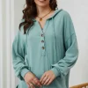 Online Dear-Lover Buttoned High and Low Hem Hoodie Green