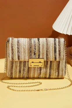 Best Dear-Lover Bohemian Woven Gold Chain Shoulder Bag Camel