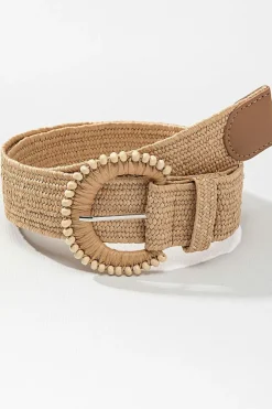 New Dear-Lover Boho Beaded Straw Woven Belt Camel