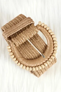 New Dear-Lover Boho Beaded Straw Woven Belt Camel
