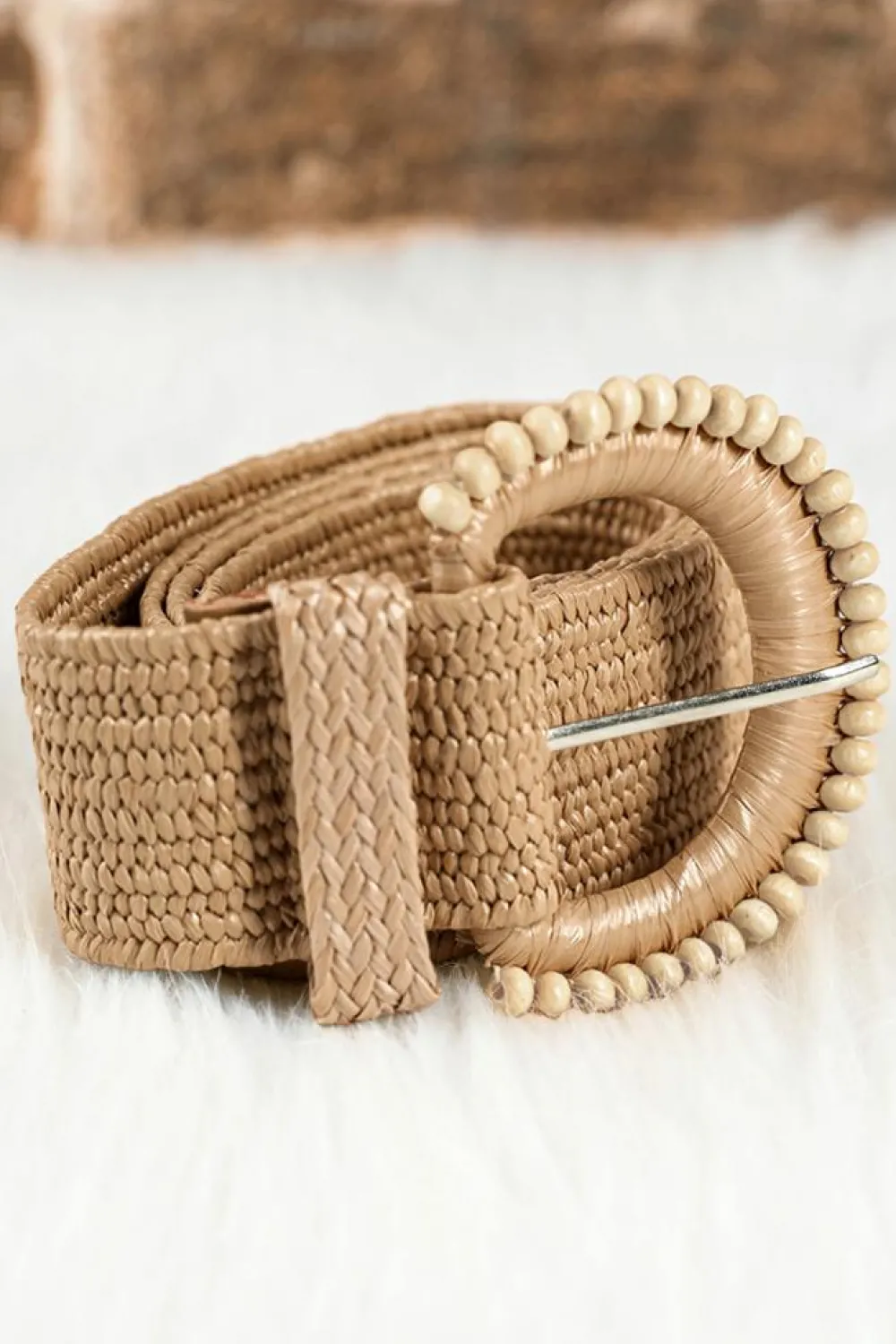 New Dear-Lover Boho Beaded Straw Woven Belt Camel