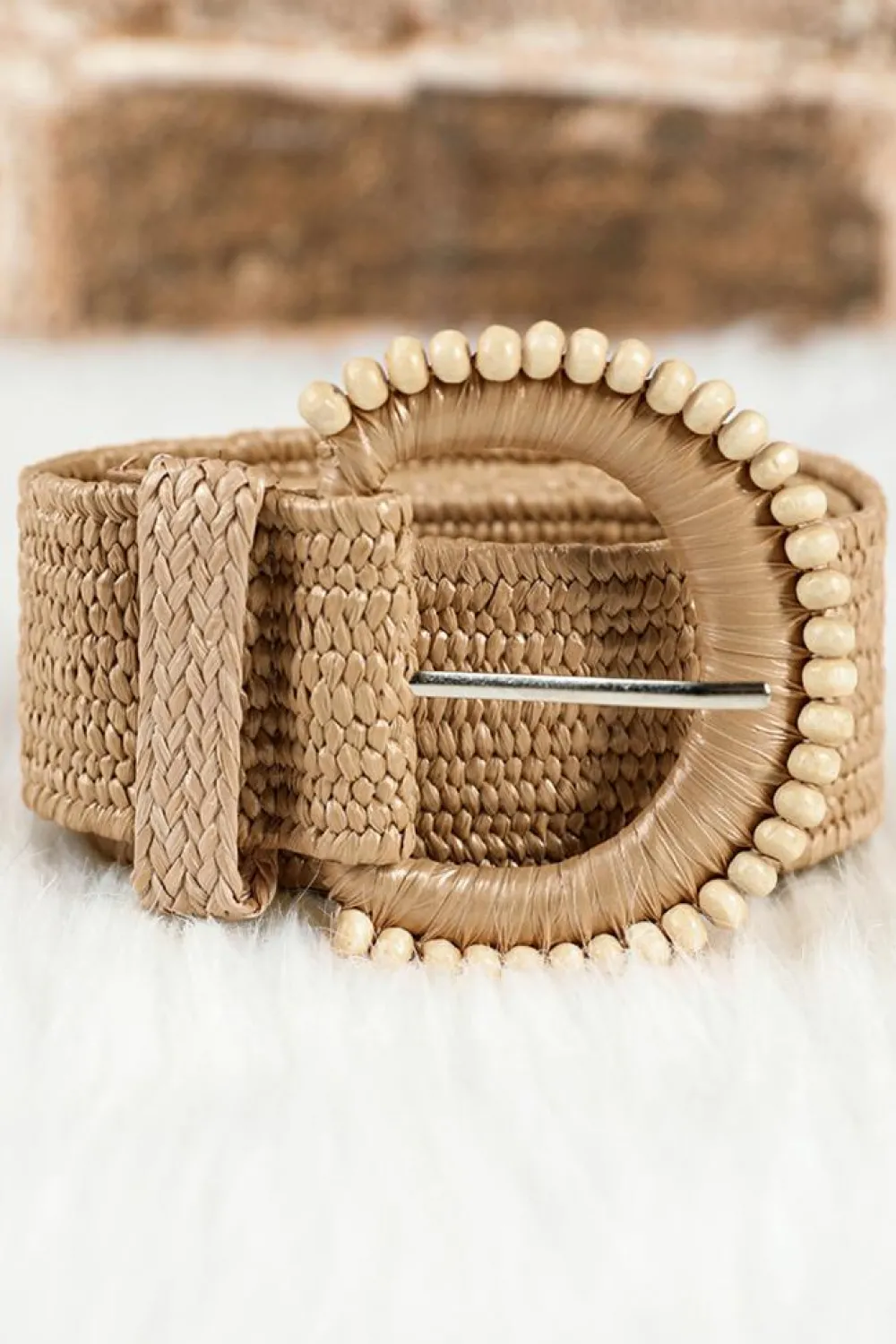 New Dear-Lover Boho Beaded Straw Woven Belt Camel