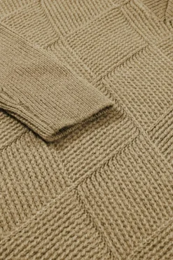 Sale Dear-Lover Checkered Textured Batwing Sleeve Sweater Camel