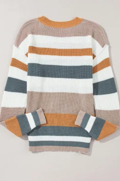 Outlet Dear-Lover Classic Round Neck Colorblock Knit Sweater Camel