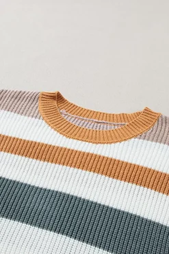 Outlet Dear-Lover Classic Round Neck Colorblock Knit Sweater Camel
