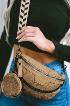 Fashion Dear-Lover Colorblock Strap Chain Shoulder Bag With Coin Purse Camel