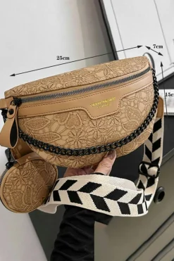 Fashion Dear-Lover Colorblock Strap Chain Shoulder Bag With Coin Purse Camel