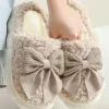 Best Dear-Lover Contrast Bowknot Applique Plush Winter Slippers (Bow Colors May Differ by Batch) Camel