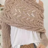 Outlet Dear-Lover Cross Detail Hollowed Knit Scarf with Sleeves Camel