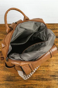 Hot Dear-Lover Embroidered Strap Attached Large PU Leather Backpack Camel