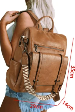 Hot Dear-Lover Embroidered Strap Attached Large PU Leather Backpack Camel