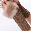 Hot Dear-Lover Faux Fur Detail Fingerless Textured Knitted Gloves Camel