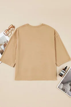Online Dear-Lover Floral Star Patchwork 3/4 Long Sleeve Top Camel