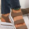 Hot Dear-Lover Hollow Out Buckle PU Leather Platform Sandals Camel