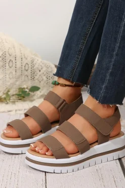 Hot Dear-Lover Hollow Out Buckle PU Leather Platform Sandals Camel
