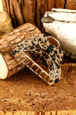 Clearance Dear-Lover Leopard Print Bow Decor Alloy Hair Claw Clip Camel